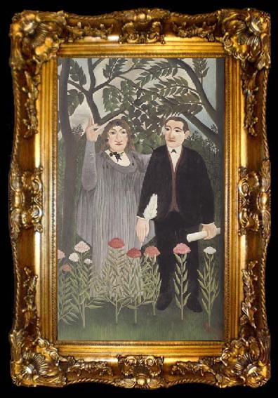 framed  Henri Rousseau Portrait of Guillaume Apollinaire and Marie Laurencin with Poet